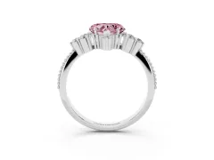 Fancy Pink Heart Cut Diamond Cluster Ring Set in Silver with Beaded Band