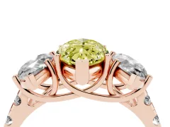 Fancy Yellow Marquise Cut Diamond Three-Stone Ring Set in Rose gold with Pavé Band