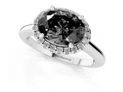 Fancy Black Oval Cut Diamond Halo Engagement Ring Set in Silver with Pavé Band and Rising Shoulders