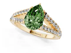 Fancy Green Pear Cut Diamond Split Shank Pavé Engagement Ring Set in Yellow gold with Prong-Held Center Stone