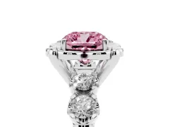 Fancy Pink Cushion Cut Diamond Floral Halo Ring Set in Silver with Shared Prong Band