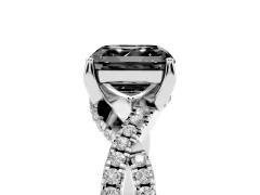 Fancy Black Asscher Cut Diamond Twist Pavé Solitaire Engagement Ring Set in White gold with Prong Setting