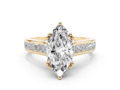 Marquise Cut Diamond Channel Set Solitaire Engagement Ring Set in Yellow gold with Prong Setting