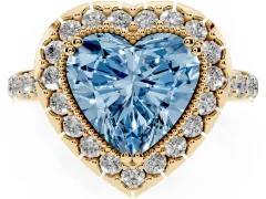 Fancy Blue Heart Cut Diamond Halo Ring Set in Yellow gold with Pavé Shank and Prong Setting