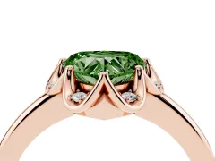 Fancy Green Heart Cut Diamond Round Cluster Halo Ring Set in Rose gold with Solitaire Band and Prong Setting