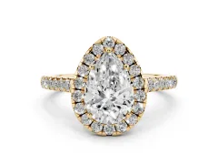 Pear Cut Diamond Halo Pavé Engagement Ring Set in Yellow gold with Prong Setting