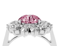 Fancy Pink Round Cut Diamond Floral Double Halo Ring Set in Platinum with Round Petals