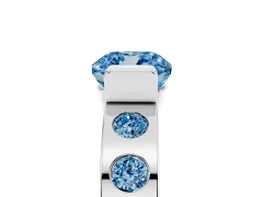 Fancy Blue Cushion Cut Diamond Channel-Set Band Ring Set in Silver with Bezel Prong Setting