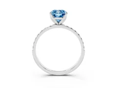Fancy Blue Cushion Cut Diamond Solitaire Engagement Ring Set in Silver with Round Pavé Band and Prong Setting