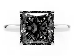 Fancy Black Princess Cut Diamond Solitaire Ring Set in White gold with Plain Band and Prong Setting