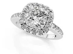 Cushion Cut Diamond Pavé Halo Ring Set in White gold with Prong Setting