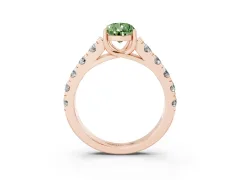 Fancy Green Pear Cut Diamond Solitaire Ring Set in Rose gold with Cut-Down Micro Pavé Band and Prong Setting