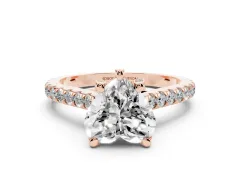 Heart Cut Diamond Solitaire Ring Set in Rose gold with Brilliant Pavé Band and Prong Setting