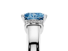 Fancy Blue Radiant Cut Diamond Pavé Band Solitaire Ring Set in Silver with Prong Setting