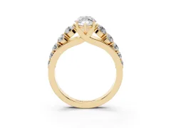 Marquise Cut Diamond Solitaire Ring Set in Yellow gold with Pavé-Set Band and Prong Setting
