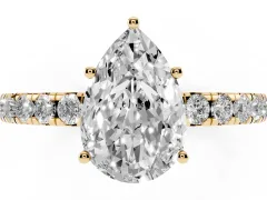 Pear Cut Diamond Pavé Solitaire Engagement Ring Set in Yellow gold with Prong Setting