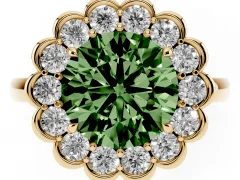 Fancy Green Round Cut Diamond Halo Cluster Engagement Ring Set in Yellow gold with Solitaire Band and Prong Setting
