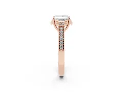 Princess Cut Diamond Halo Ring Set in Rose gold with Channel Set Band and Prong Setting