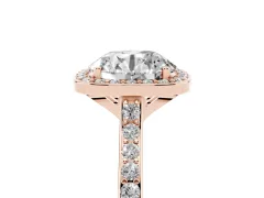 Round Cut Diamond Halo Engagement Ring Set in Rose gold with Round Pavé Shoulders and Heart Gallery