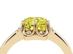 Fancy Yellow Cushion Cut Diamond Round Cluster Halo Ring Set in Yellow gold with Solitaire Band and Prong Setting