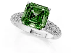 Fancy Green Asscher Cut Diamond Pavé Band Solitaire Ring Set in Silver with Close-Set Accent Stones and Prong Setting