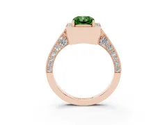 Fancy Green Radiant Cut Diamond Halo Engagement Ring Set in Rose gold with Accent Split Shank Band