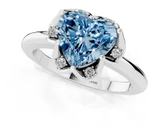 Fancy Blue Heart Cut Diamond Round Cluster Halo Ring Set in White gold with Solitaire Band and Prong Setting