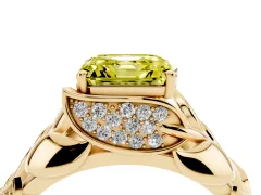 Fancy Yellow Asscher Cut Diamond Leaf-Inspired Engagement Ring Set in Yellow gold with Round Accents