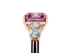 Fancy Pink Asscher Cut Diamond Five-Stone Prong Set Band Ring Set in Rose gold with Polished Band