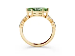 Fancy Green Marquise Cut Diamond Ring Set in Yellow gold with Scattered Round Accents