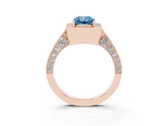 Fancy Blue Radiant Cut Diamond Halo Engagement Ring Set in Rose gold with Accent Split Shank Band