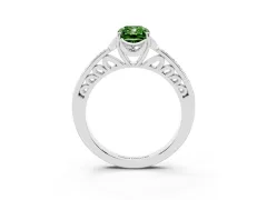Fancy Green Radiant Cut Diamond Halo Ring Set in Silver with Channel Set Band and Prong Setting