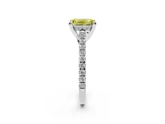 Fancy Yellow Emerald Cut Diamond Solitaire Ring Set in White gold with Brilliant Pavé Band and Prong Setting