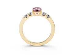 Fancy Pink Emerald Cut Diamond Five-Stone Prong Set Engagement Ring Set in Yellow gold with Channel Band