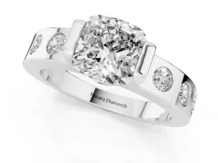 Cushion Cut Diamond Channel-Set Band Ring Set in Silver with Bezel Prong Setting