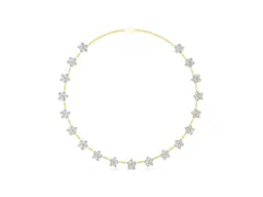 Round Diamond Floral Station Necklace Set in Yellow gold with Accent Centers