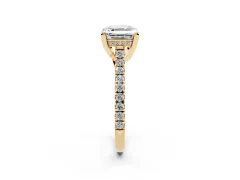 Asscher Cut Diamond Solitaire Ring Set in Yellow gold with Brilliant Pavé Band and Prong Setting