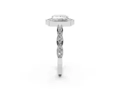 Princess Cut Diamond Halo Engagement Ring Set in White gold with Milgrain Band and Prong Setting
