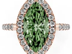 Fancy Green Marquise Cut Diamond Pavé Halo Ring Set in Rose gold with Prong Setting