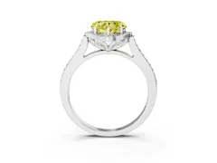 Fancy Yellow Heart Cut Diamond Halo Ring Set in Platinum with Pavé-Lined Shoulders and Prong Setting