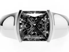 Fancy Black Princess Cut Diamond Bezel Solitaire Ring Set in White gold with Wide Band