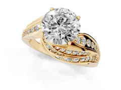 Round Cut Diamond Solitaire Ring Set in Yellow gold with Layered Twist Pavé Band