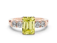 Fancy Yellow Emerald Cut Diamond Five-Stone Prong Set Engagement Ring Set in Rose gold with Channel Band