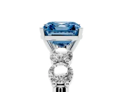 Fancy Blue Asscher Cut Diamond Five-Stone Prong Set Ring Set in White gold with Classic Band