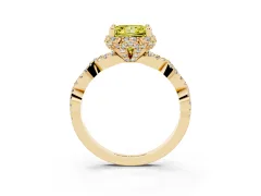 Fancy Yellow Princess Cut Diamond Halo Twist Band Solitaire Ring Set in Yellow gold with Prong-Set Center Stone