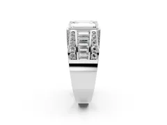 Emerald Cut Diamond Mens Ring Set in Silver with Baguette and Round Side Stones