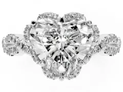 Heart Cut Diamond Halo Twist Band Solitaire Ring Set in White gold with Prong-Set Center Stone