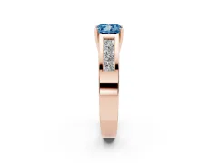 Fancy Blue Cushion Cut Diamond Solitaire Ring Set in Rose gold with Channel-Set Accent Stones and Prong Setting