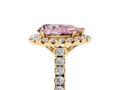 Fancy Pink Pear Cut Diamond Pavé Halo Engagement Ring Set in Yellow gold with Pavé Band and Prong Setting