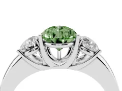 Fancy Green Pear Cut Diamond Three-Stone Ring Set in White gold with Bold Center and Classic Band